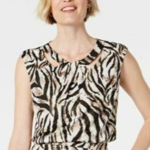 NWT KASPER Women's Top Tank M Black Brown Cream Gold Animal Print Sleeveless NEW